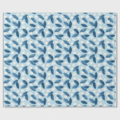 Blauwe bladeren en witte bloemen naadloze patroond cadeaupapier (Vlak)