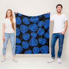 Blauwe Bladeren Fleece Deken
