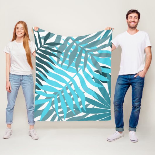 Blauwe Bladeren Fleece Deken (In situ)