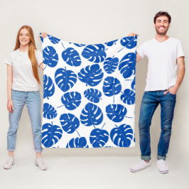 Blauwe Bladeren Fleece Deken
