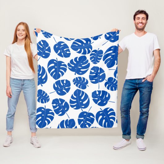 Blauwe Bladeren Fleece Deken (In situ)