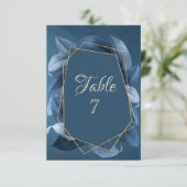 Blauwe Bladeren Gouden Frame Bruiloft Kaart (Staand voorkant)
