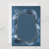 Blauwe Bladeren Gouden Frame Glas Bruiloftsfeest Kaart (Achterkant)