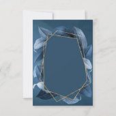 Blauwe Bladeren Gouden Lijst Trouwreceptie  Kaart (Achterkant)