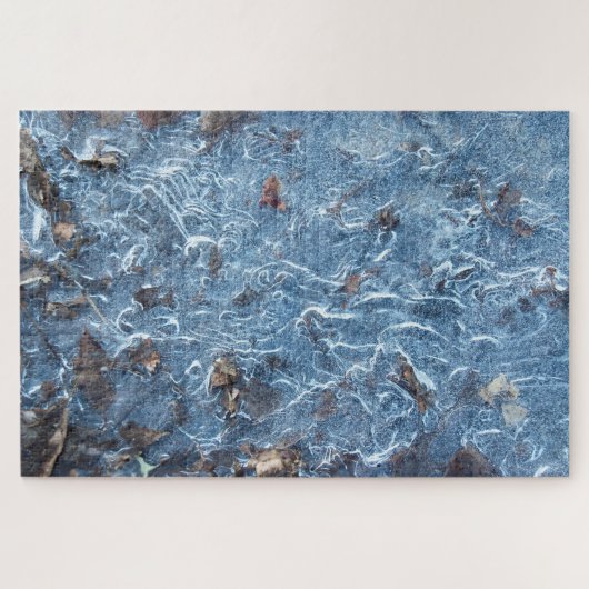 Blauwe bladeren in ijs legpuzzel (Horizontaal)