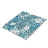 Blauwe bladeren keramische tegel tegeltje (Zijkant)