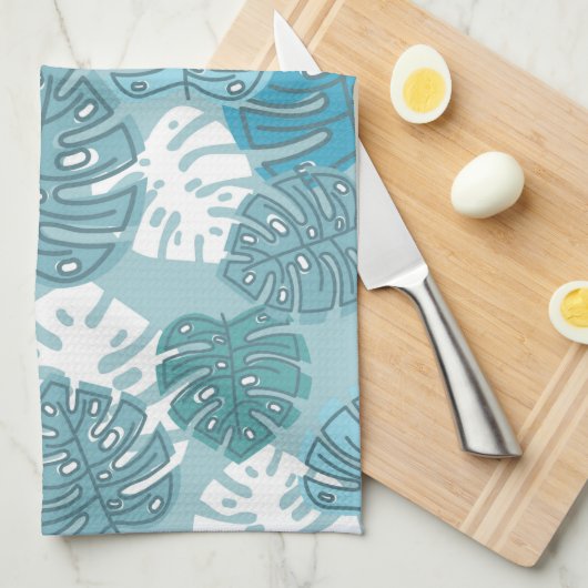 blauwe bladeren keukenhanddoek (Quarter Fold)