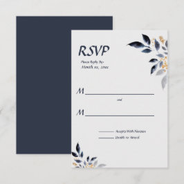 Blauwe bladeren met gouden bruiloft RSVP Kaartje