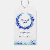 Blauwe bladeren met waterverf kunst dank je labels cadeaulabel (Voorkant)