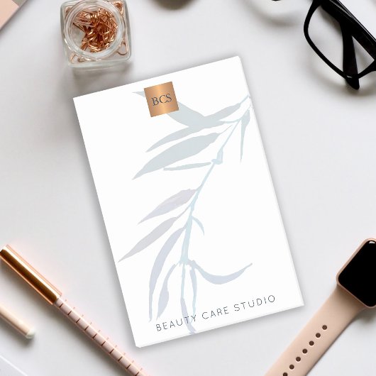 Blauwe bladeren metaalachtig goud koper monogram post-it® notes