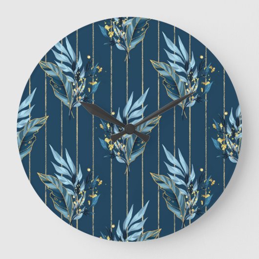 Blauwe bladeren naadloze wrap achtergrond grote klok (Voorkant)