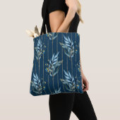 Blauwe bladeren naadloze wrap achtergrond tote bag (Dichtbij)