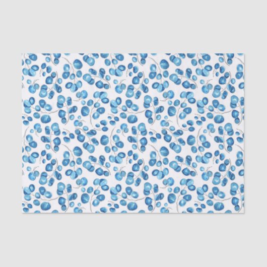 Blauwe bladeren op wit tissuepapier (Voorkant)