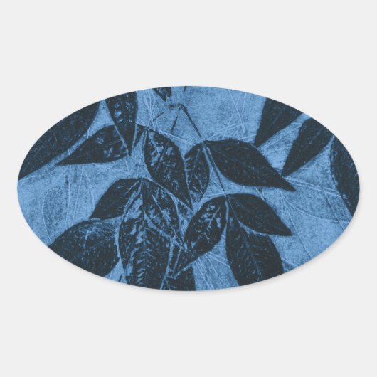 Blauwe bladeren ovale sticker (Voorkant)