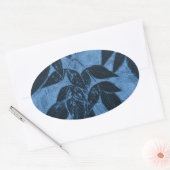 Blauwe bladeren ovale sticker (Envelop)