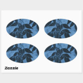 Blauwe bladeren ovale sticker (Vel)