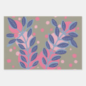Blauwe bladeren roze stippen inpakpapier vel (Voorkant 3)