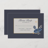 Blauwe bladeren RSVP-kaarten Kaart (Voorkant / Achterkant)