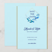 Blauwe bladeren save the date (Voorkant / Achterkant)