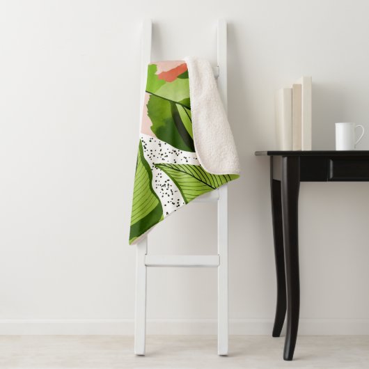 Blauwe bladeren sherpa deken (In situ)