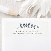 blauwe bladeren trouwlabel etiket (Insitu)