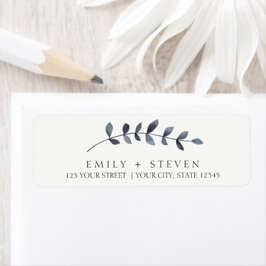 blauwe bladeren trouwlabel etiket (Insitu)