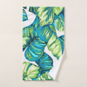 Blauwe bladeren van tropische monstera en banaanbl bad handdoek (Handdoek)