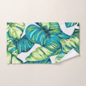 Blauwe bladeren van tropische monstera en banaanbl bad handdoek (Handdoek)
