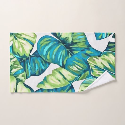 Blauwe bladeren van tropische monstera en banaanbl bad handdoek (Handdoek)