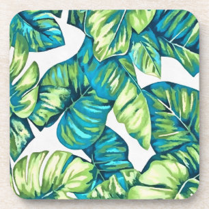 Blauwe bladeren van tropische monstera en banaanbl bier onderzetter