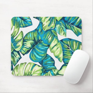 Blauwe bladeren van tropische monstera en banaanbl muismat
