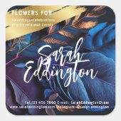 Blauwe Bladeren Vierkante Sticker (Voorkant)