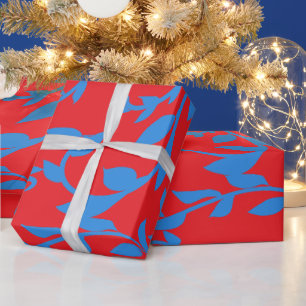 Blauwe Bladeren Wijnstokken Rode Botanische Cadeaupapier