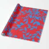 Blauwe Bladeren Wijnstokken Rood Botanisch Cadeaupapier (Uitgerold)
