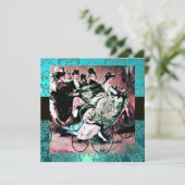 BLAUWE BLAUW BICYCLE WEDDING DAMASKMONOGRAM KAART (Staand voorkant)