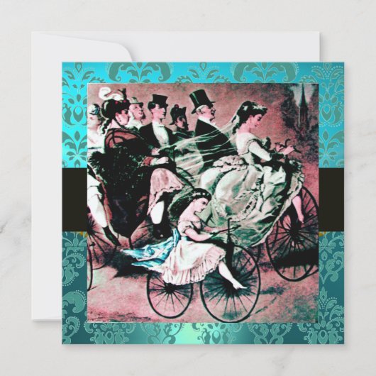 BLAUWE BLAUW BICYCLE WEDDING DAMASKMONOGRAM KAART (Voorkant)