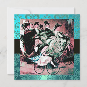BLAUWE BLAUW BICYCLE WEDDING DAMASKMONOGRAM KAART