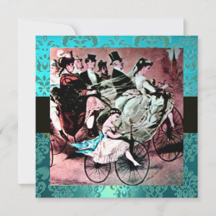 BLAUWE BLAUW BICYCLE WEDDING DAMASKMONOGRAM KAART