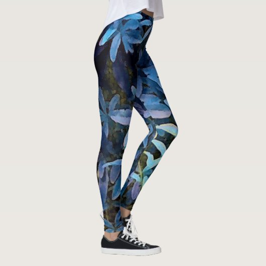 Blauwe blauw bladerindruk leggings (Rechts)