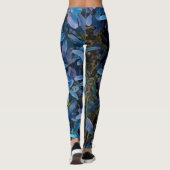 Blauwe blauw bladerindruk leggings (Achterkant)