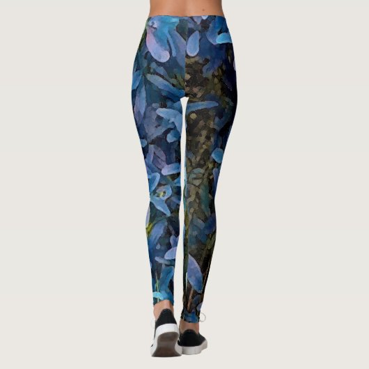 Blauwe blauw bladerindruk leggings (Achterkant)