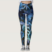 Blauwe blauw bladerindruk leggings (Voorkant)