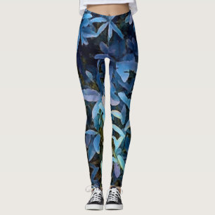 Blauwe blauw bladerindruk leggings