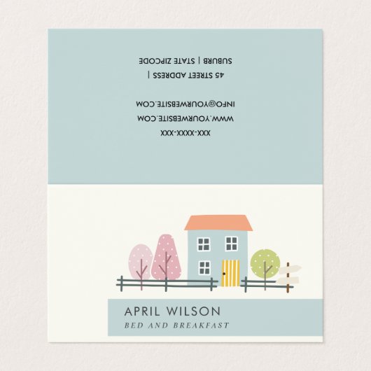 BLAUWE BLAUW BLUSH GARDEN HOME BED & BREAKFAST VISITEKAARTJE (Buitenkant ongevouwen)