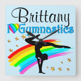 BLAUWE BLAUW GEPERSONALISEERDE GYMNAST CLOCK VIERKANTE KLOK