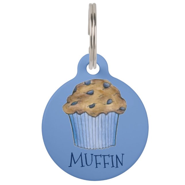 Blauwe blauwbes met uitgelekte goederen Muffin, ge Huisdierpenning (Voorkant)