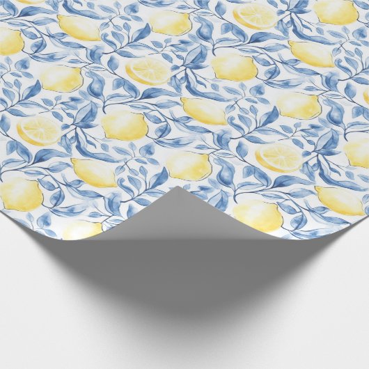 Blauwe Blauwe Bladeren Citroenen Sicilië Italiaans Cadeaupapier (Hoek)