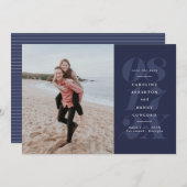 Blauwe blauwe foto van de oude zeemijvaar save the date (Voorkant / Achterkant)