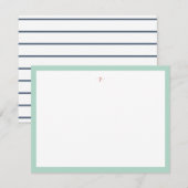 Blauwe blauwe gestreepte moderne Initiaal rode mar Notitiekaartje (Voorkant / Achterkant)