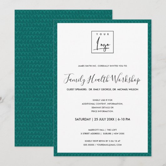 BLAUWE BLAUWE GROEN DOODLE UW LOGO-WORKSHOP-GEBEUR KAART (Voorkant / Achterkant)